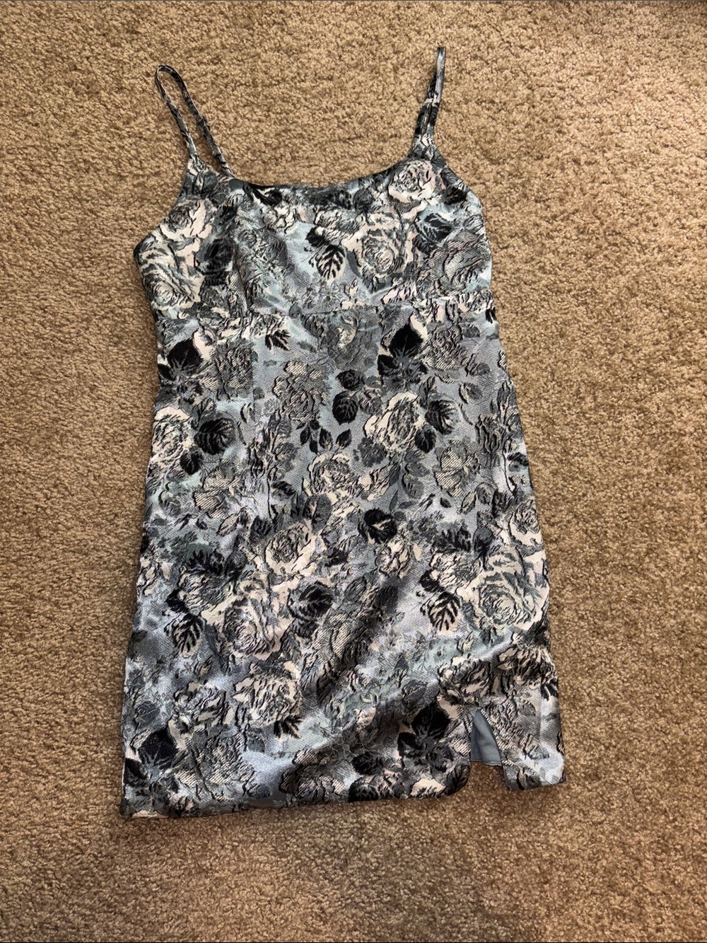 wild fable Light Blue and Black Floral Slip Mini Dress